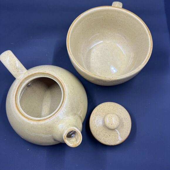 Pier 1 Teapot Teacup 3 Piece Stoneware Set for One Tea Pot & Tea Cup Set gold - Picture 11 of 11